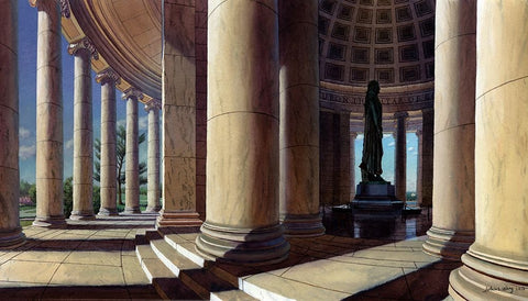 Washington Chronicle Jefferson Memorial White Modern Wood Framed Art Print with Double Matting by Wang, John Z.