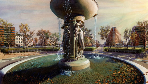 Washington Chronicle Dupont Circle White Modern Wood Framed Art Print with Double Matting by Wang, John Z.