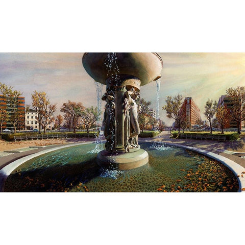 Washington Chronicle Dupont Circle Black Modern Wood Framed Art Print with Double Matting by Wang, John Z.