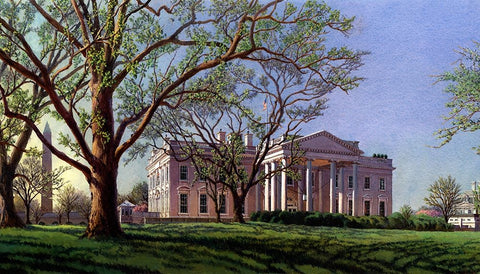 Washington Chronicle The White House White Modern Wood Framed Art Print with Double Matting by Wang, John Z.