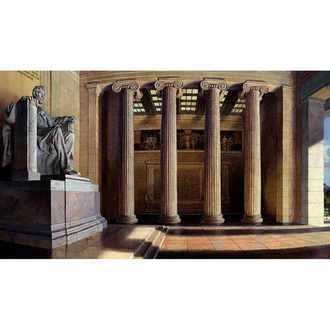 Washington Chronicle Lincoln Memorial Black Modern Wood Framed Art Print with Double Matting by Wang, John Z.