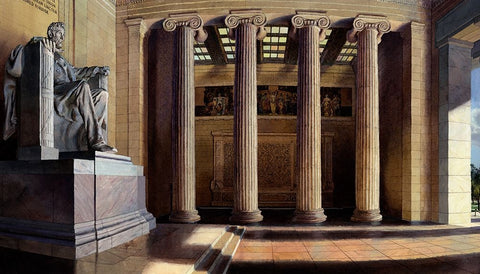 Washington Chronicle Lincoln Memorial Black Ornate Wood Framed Art Print with Double Matting by Wang, John Z.