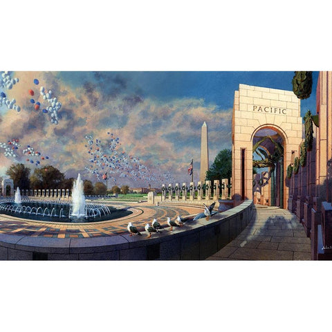 Washington Chronicle WWII Memorial Black Modern Wood Framed Art Print with Double Matting by Wang, John Z.