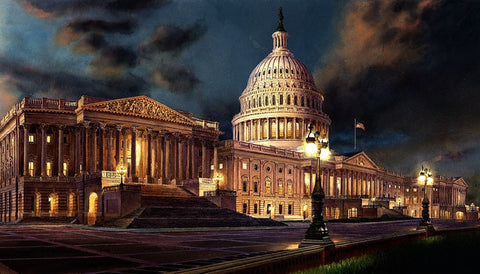 Washington Chronicle Capitol  White Modern Wood Framed Art Print with Double Matting by Wang, John Z.