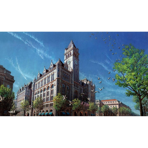 Washington Chronicle Old Post Office Gold Ornate Wood Framed Art Print with Double Matting by Wang, John Z.