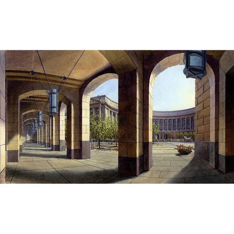 Washington Chronicle Federal Triangle Black Modern Wood Framed Art Print with Double Matting by Wang, John Z.