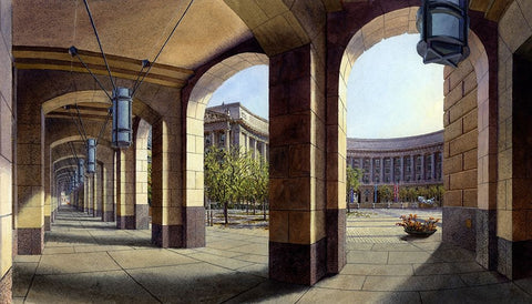 Washington Chronicle Federal Triangle Black Ornate Wood Framed Art Print with Double Matting by Wang, John Z.