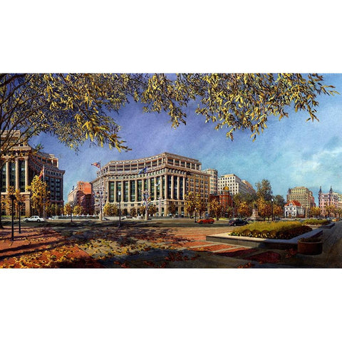 Washington Chronicle Pennsylvania Avenue Gold Ornate Wood Framed Art Print with Double Matting by Wang, John Z.