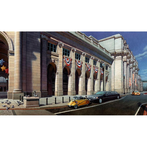 Washington Chronicle Union Station Gold Ornate Wood Framed Art Print with Double Matting by Wang, John Z.
