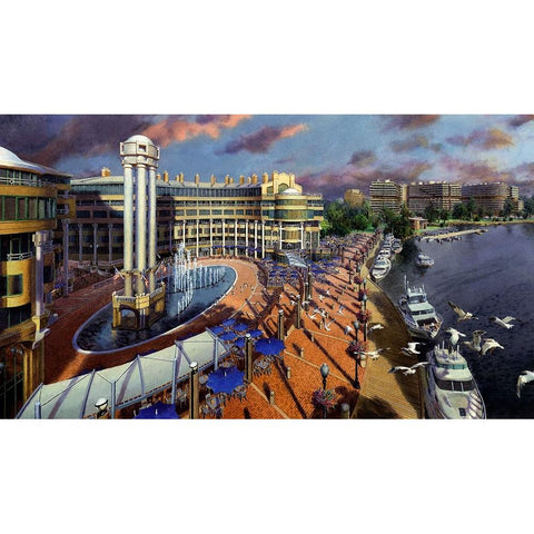 Washington Chronicle Georgetown Waterfront White Modern Wood Framed Art Print by Wang, John Z.