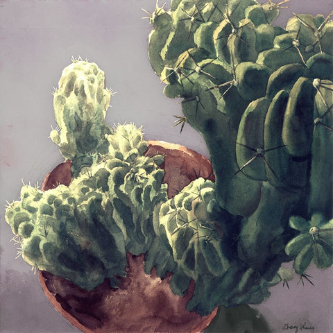 Cactus White Modern Wood Framed Art Print with Double Matting by Wang, John Z.