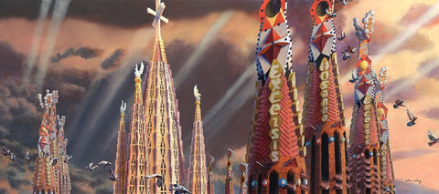 Towers of La Sagrada Familia White Modern Wood Framed Art Print with Double Matting by Wang, John Z.