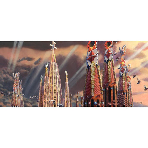 Towers of La Sagrada Familia Black Modern Wood Framed Art Print with Double Matting by Wang, John Z.