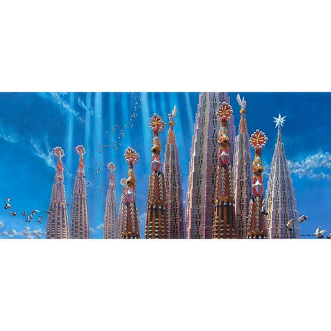 Towers of La Sagrada Familia II Black Modern Wood Framed Art Print with Double Matting by Wang, John Z.