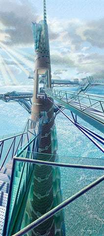 Cosmolink Tower Black Ornate Wood Framed Art Print with Double Matting by Wang, John Z.