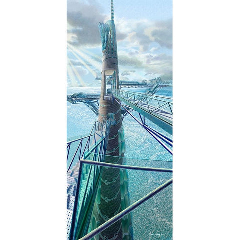 Cosmolink Tower Black Modern Wood Framed Art Print with Double Matting by Wang, John Z.