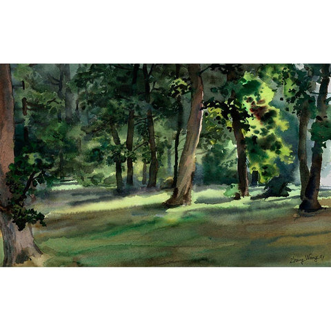 Summer Trees Gold Ornate Wood Framed Art Print with Double Matting by Wang, John Z.