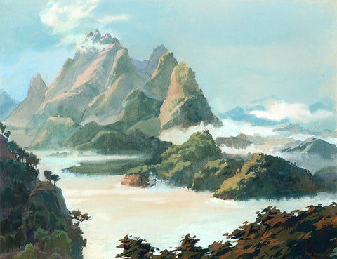 Crest of the Wudang Mountain White Modern Wood Framed Art Print with Double Matting by Wang, John Z.