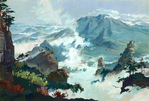 Peaks White Modern Wood Framed Art Print with Double Matting by Wang, John Z.