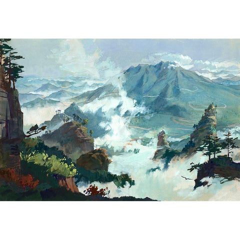 Peaks Black Modern Wood Framed Art Print with Double Matting by Wang, John Z.