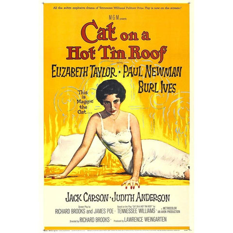 Cat on a Hot Tin Roof-1958 Gold Ornate Wood Framed Art Print with Double Matting by Vintage Hollywood Archive