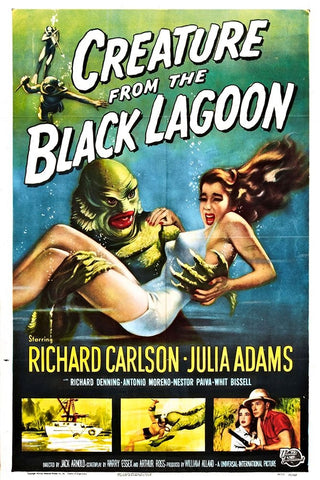 Creature from the Black Lagoon Black Ornate Wood Framed Art Print with Double Matting by Vintage Hollywood Archive