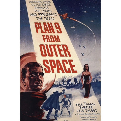 Plan nine from Outer Space White Modern Wood Framed Art Print by Vintage Hollywood Archive