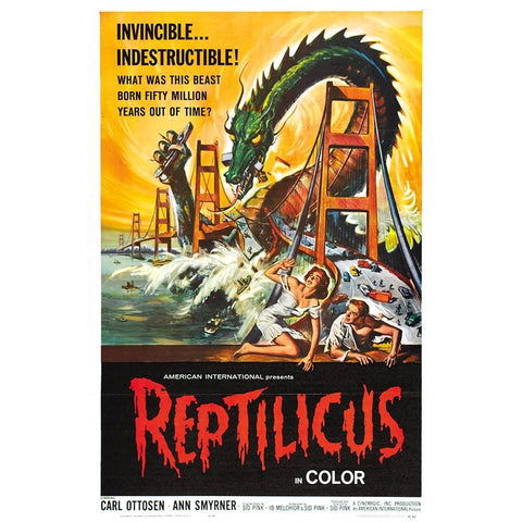 Reptilicus-1961 Gold Ornate Wood Framed Art Print with Double Matting by Vintage Hollywood Archive