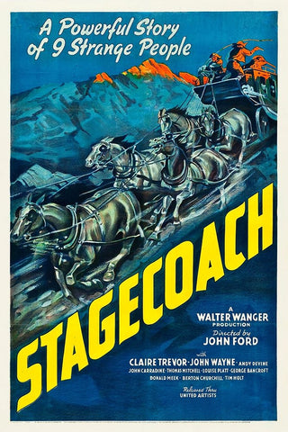 Stagecoach-1939 White Modern Wood Framed Art Print with Double Matting by Vintage Hollywood Archive