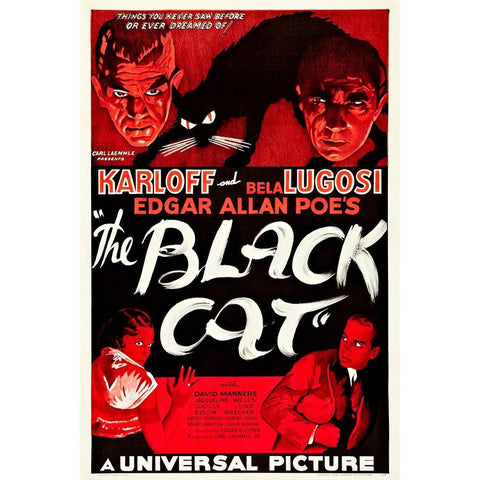 The Black Cat-1934 Gold Ornate Wood Framed Art Print with Double Matting by Vintage Hollywood Archive