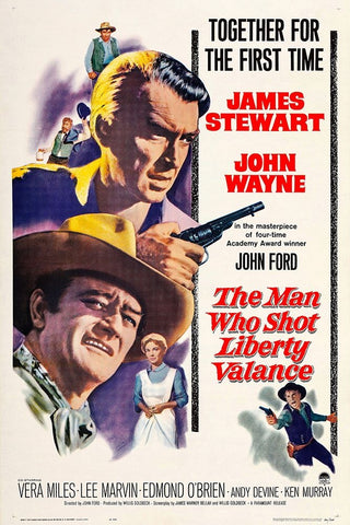 The Man who Shot Liberty Valance-1962 White Modern Wood Framed Art Print with Double Matting by Vintage Hollywood Archive