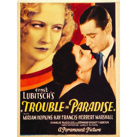 Trouble in Paradise-1932 Gold Ornate Wood Framed Art Print with Double Matting by Vintage Hollywood Archive