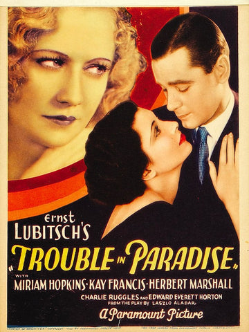 Trouble in Paradise-1932 Black Ornate Wood Framed Art Print with Double Matting by Vintage Hollywood Archive