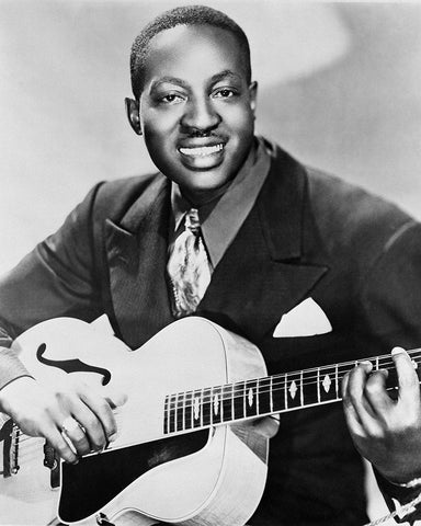 Big Bill Broonzy with a Gibson L-7 guitar-1951 Black Modern Wood Framed Art Print by Vintage Music Archive