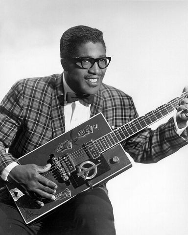 Bo Diddley-1957 White Modern Wood Framed Art Print with Double Matting by Vintage Music Archive