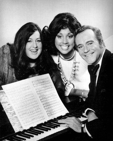 Cass Elliot-Diahann Carroll-Jack Lemmon-1973 Black Modern Wood Framed Art Print by Vintage Music Archive