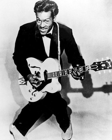 Chuck Berry-1957 Black Modern Wood Framed Art Print by Vintage Music Archive