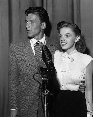 Frank Sinatra and Judy Garland-1944 White Modern Wood Framed Art Print with Double Matting by Vintage Music Archive