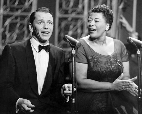 Frank Sinatra and Ella Fitzgerald-1958 Black Modern Wood Framed Art Print by Vintage Music Archive