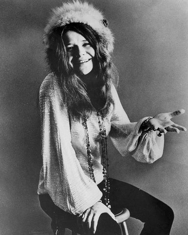 Janis Joplin-1970 White Modern Wood Framed Art Print with Double Matting by Vintage Music Archive