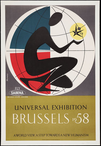 Brussels-1958 Black Modern Wood Framed Art Print by Worlds Fair Posters