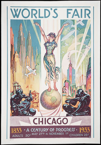 Chicago-1933-Lady Black Modern Wood Framed Art Print by Worlds Fair Posters