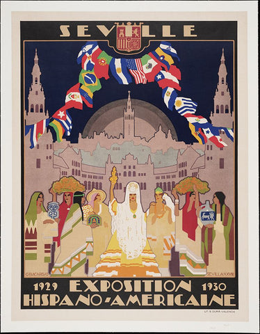 Seville Hispani-Americaine-1930 White Modern Wood Framed Art Print with Double Matting by Worlds Fair Posters