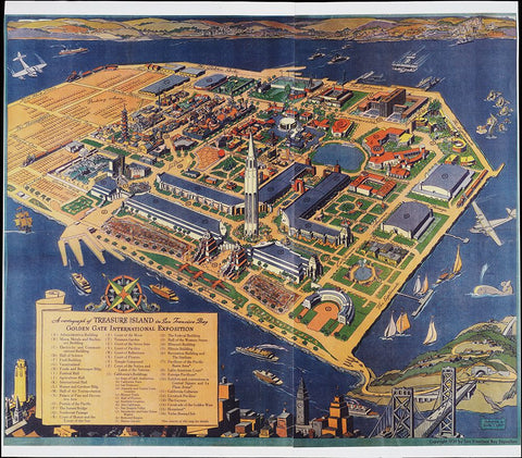 Treasure Island SF Black Ornate Wood Framed Art Print with Double Matting by Worlds Fair Posters