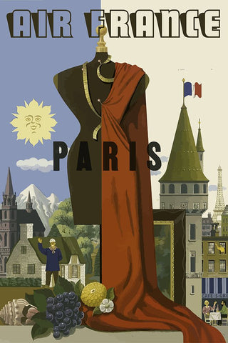 Air France Black Modern Wood Framed Art Print by Vintage Travel Posters