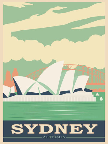 Australia Sydney Poster White Modern Wood Framed Art Print with Double Matting by Vintage Travel Posters