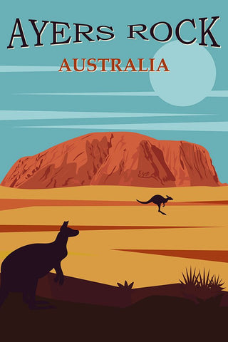 Australia Travel Poster Ayers Rock White Modern Wood Framed Art Print with Double Matting by Vintage Travel Posters