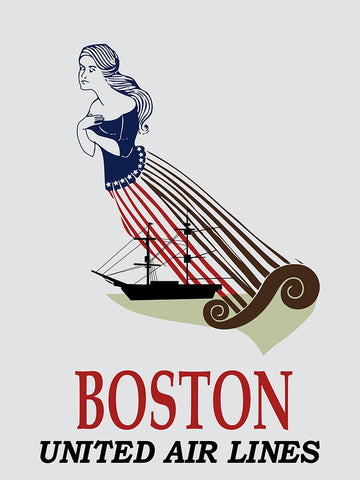 Boston Airlines Vintage Poster White Modern Wood Framed Art Print with Double Matting by Vintage Travel Posters