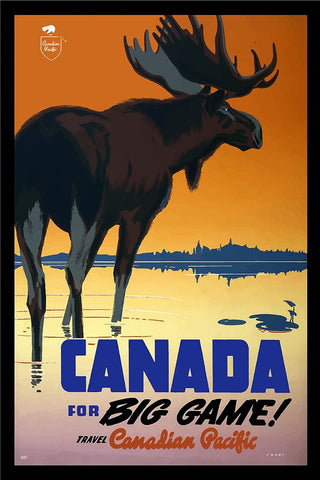 Canada Big Game Hunting Poster White Modern Wood Framed Art Print with Double Matting by Vintage Travel Posters