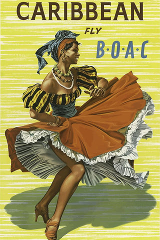 Caribbean Air Travel Poster Black Modern Wood Framed Art Print by Vintage Travel Posters